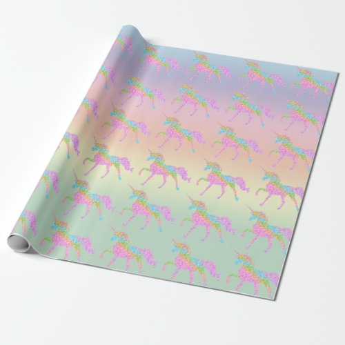 Pastel Rainbow Glitter Unicorn Wrapping Paper