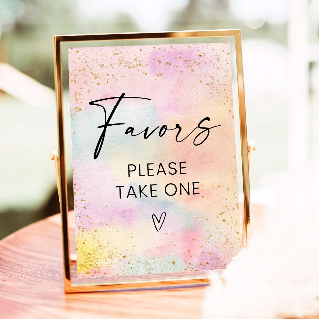 Pastel Rainbow Gold Birthday Favors Sign (Creator Uploaded)