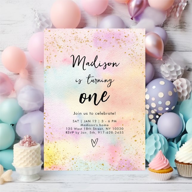 Pastel Rainbow Gold Girl Birthday Invitation (Creator Uploaded)