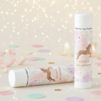 Pastel Rainbow Gold Unicorn Birthday Favors Lip Balm