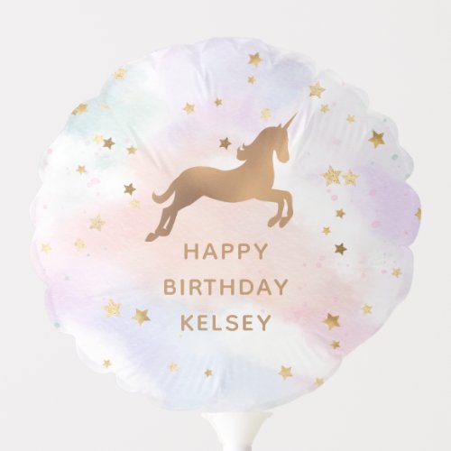 Pastel Rainbow Gold Unicorn Birthday Party Balloon