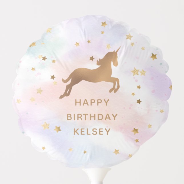 Pastel Rainbow Gold Unicorn Birthday Party Balloon (Front)