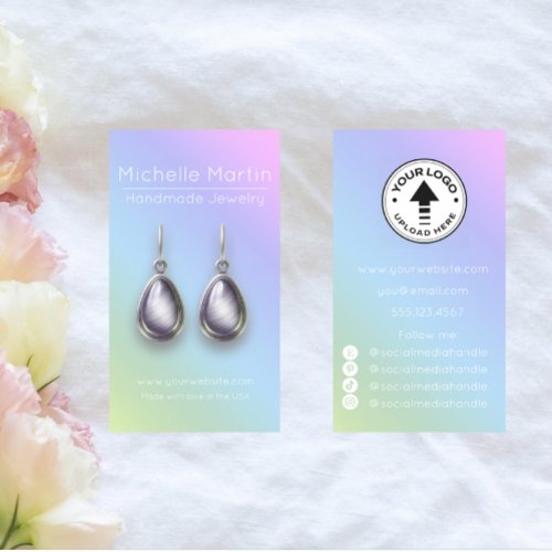 Pastel Rainbow Gradient Add Logo Earring Display  Business Card