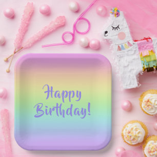 Pastel Rainbow Gradient Birthday Plates