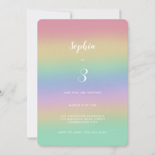 Pastel Rainbow Gradient Colorful Kids Birthday Invitation