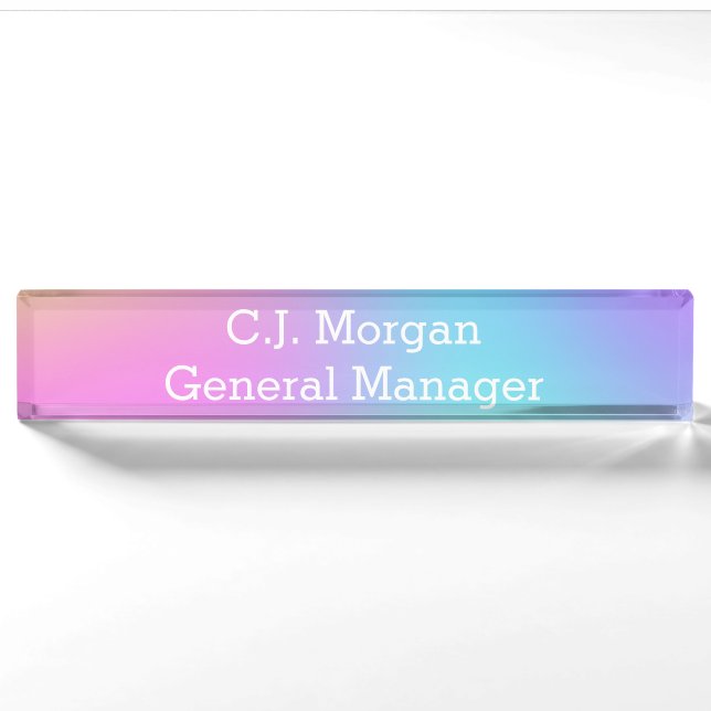 Pastel Rainbow Gradient Desk Name Plate (Front)