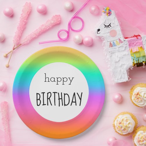 Pastel Rainbow Gradient Happy Birthday Paper Plates