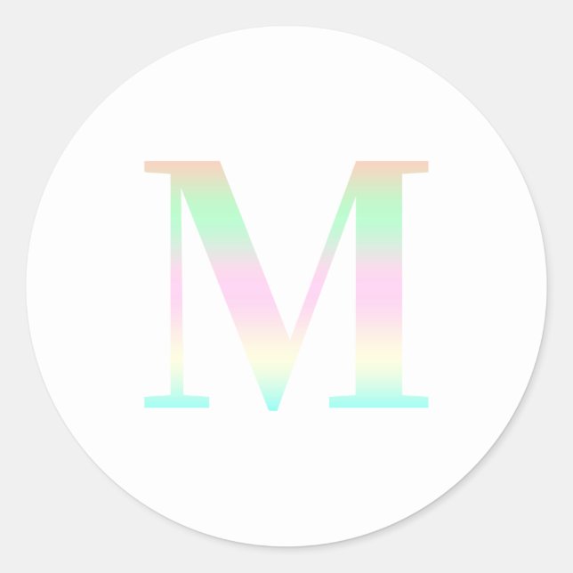 Pastel Rainbow Gradient "M" Serif Monogram Classic Round Sticker (Front)