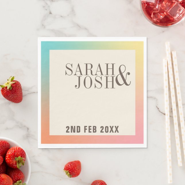 Pastel Rainbow Gradient Minimal Elegant Wedding  Napkins (Insitu)