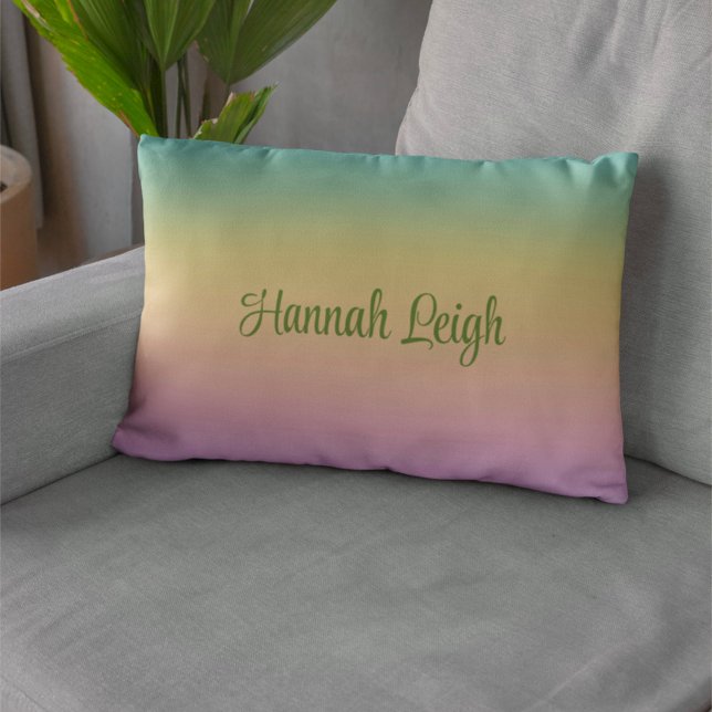 Pastel Rainbow Gradient Ombre Custom Name Lumbar Pillow (Creator Uploaded)