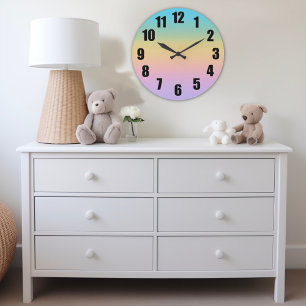 Pastel Rainbow Gradient Ombre Large Clock