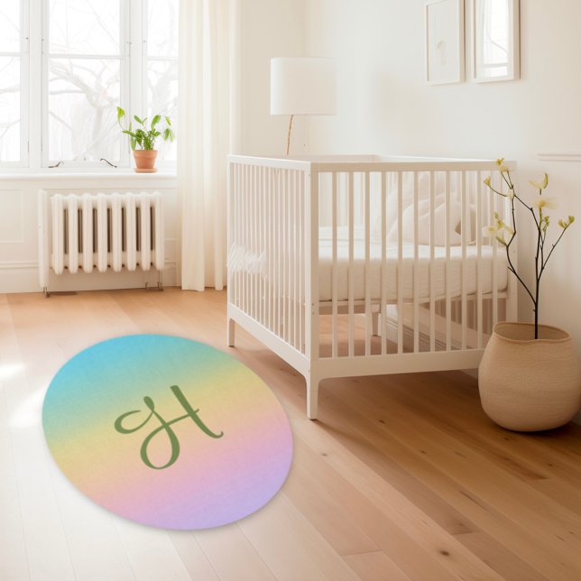 Pastel Rainbow Gradient Ombre Monogram Rug (Creator Uploaded)