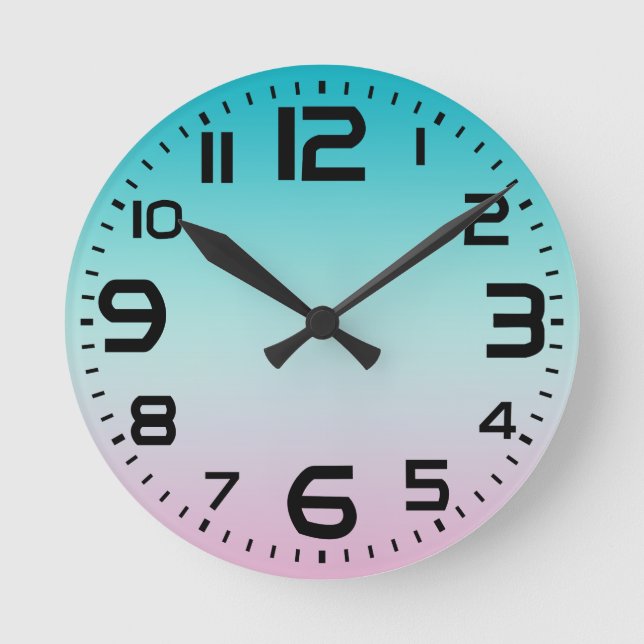 Pastel Rainbow Gradient Ombre Round Clock (Front)
