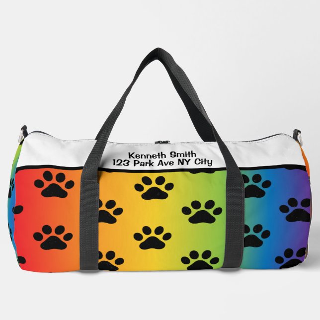 Pastel Rainbow Gradient Paw Print Monogram  Duffle Bag (Front)
