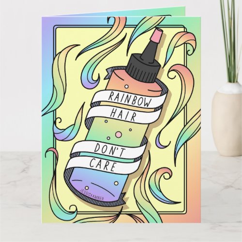 Pastel Rainbow Hair Dont Care Dye Bottle Cartoon Card