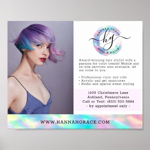 Pastel Rainbow Hair Nails Business Marketing Photo Poster