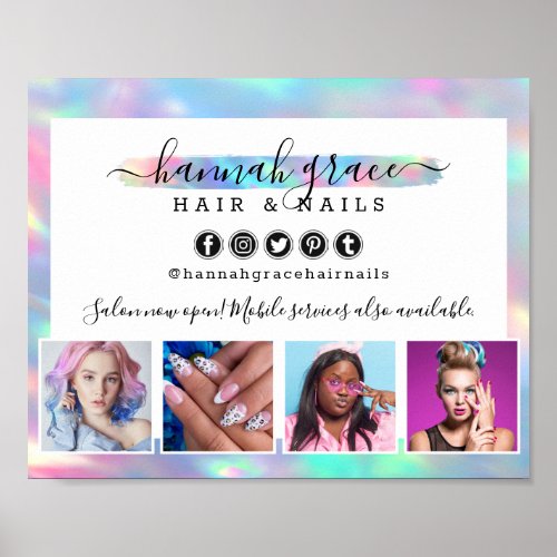 Pastel Rainbow Hair Nails Business Marketing Photo Poster