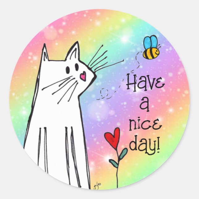 Pastel Rainbow Have a Nice Day Cat Stickers (Front)