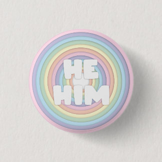 Pastel Rainbow He/Him Pronouns  Button