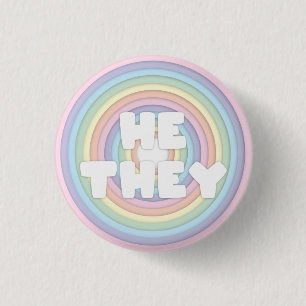 Pastel Rainbow He/They Pronouns  Button