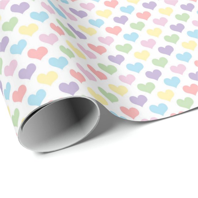 Pastel Rainbow Heart Pattern Wrapping Paper (Roll Corner)