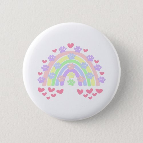 Pastel Rainbow Hearts and Dog Paw Prints Button