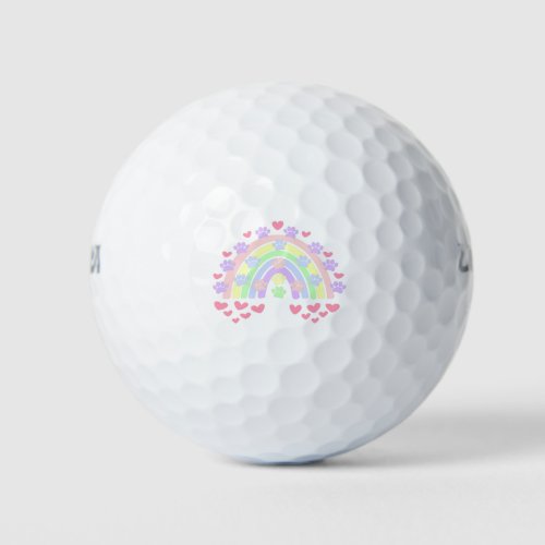 Pastel Rainbow Hearts and Dog Paw Prints Golf Balls