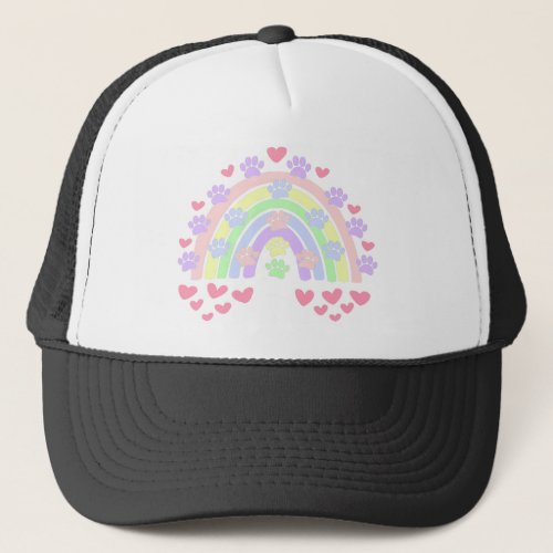 Pastel Rainbow Hearts and Dog Paw Prints Trucker Hat