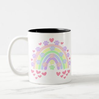 Pastel Rainbow Hearts and Dog Paw Prints