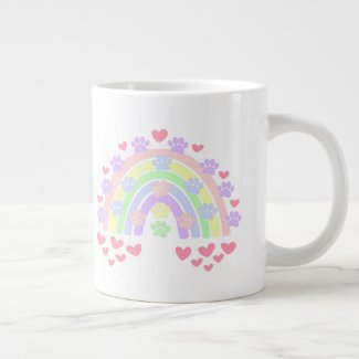 Pastel Rainbow Hearts Dog Paw Prints Two-Tone Coff Giant Coffee Mug