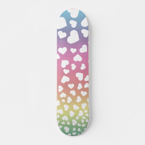 Pastel Rainbow Hearts For her Skateboard