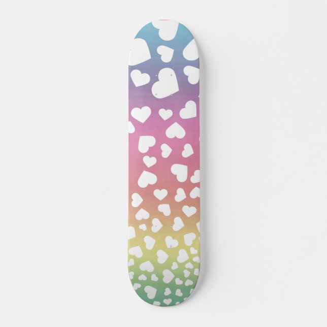 Pastel Rainbow Hearts For her Skateboard (Front)