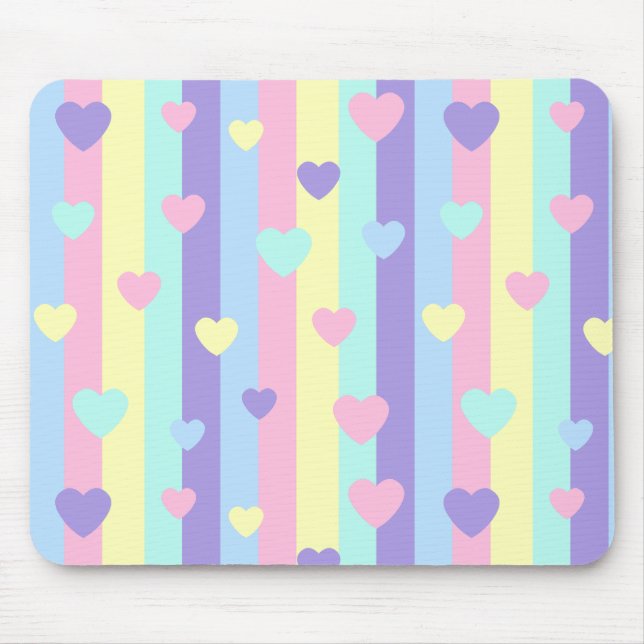  Pastel Rainbow Hearts Mouse Pad (Front)