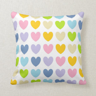 Pastel Rainbow Hearts Throw Pillow