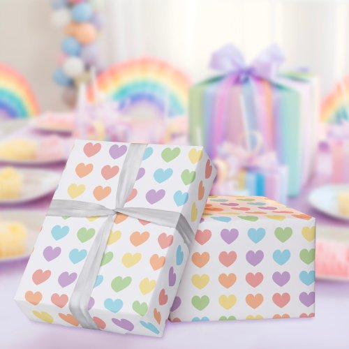 Pastel Rainbow Hearts Wrapping Paper