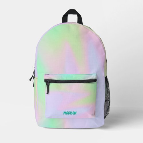 Pastel Rainbow Hologram Watercolor Custom Name Printed Backpack