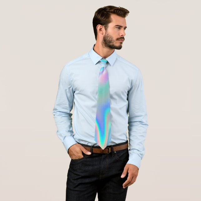 Pastel Rainbow Holograph Abstract Neck Tie (In Situ)
