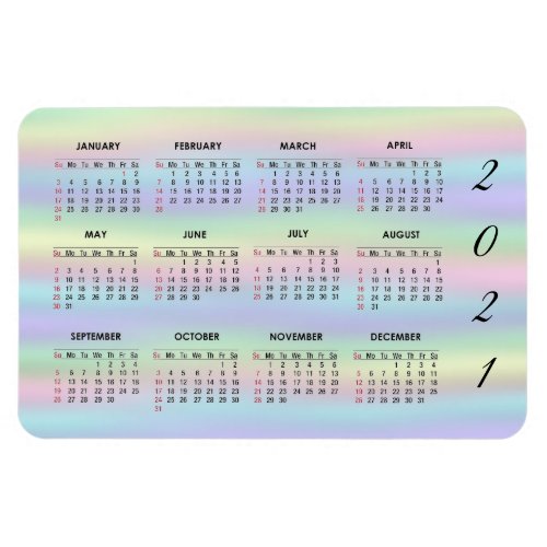 Pastel Rainbow Holographic  2021 Calendar Magnet
