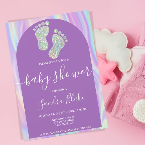 Pastel Rainbow Holographic Baby Girl Shower  Invitation