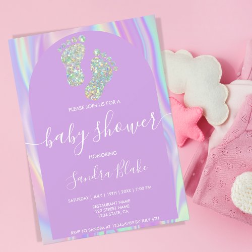 Pastel Rainbow Holographic Baby Girl Shower  Invitation