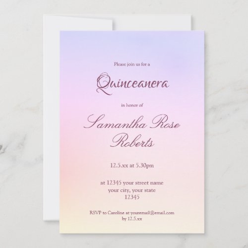 Pastel Rainbow Holographic Elegant Quinceanera Invitation