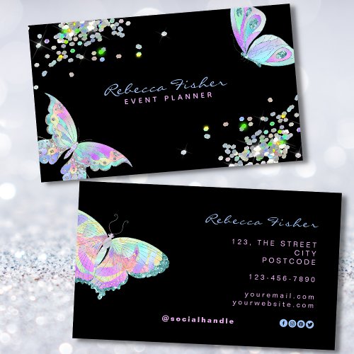 Pastel Rainbow Holographic Iridescent Butterfly  Business Card