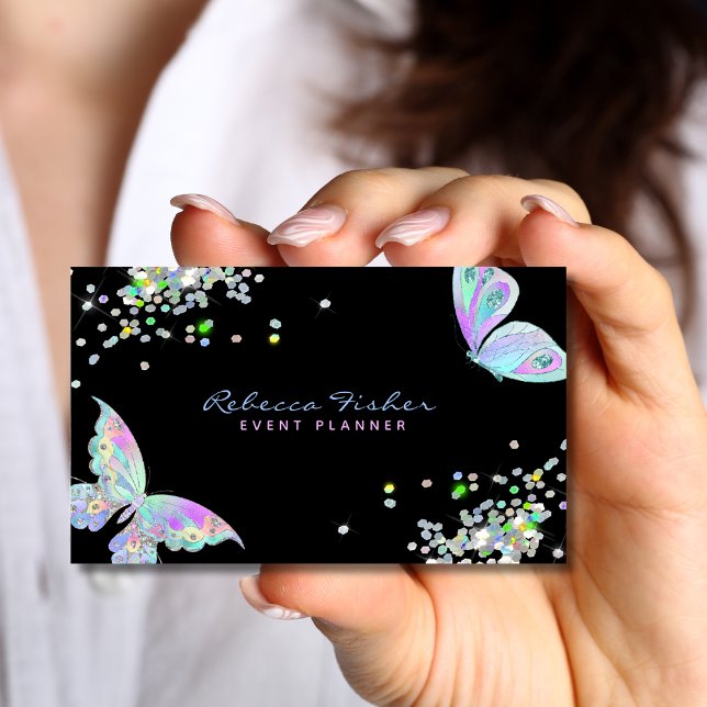 Pastel Rainbow Holographic Iridescent Butterfly  Business Card (Creator Uploaded)