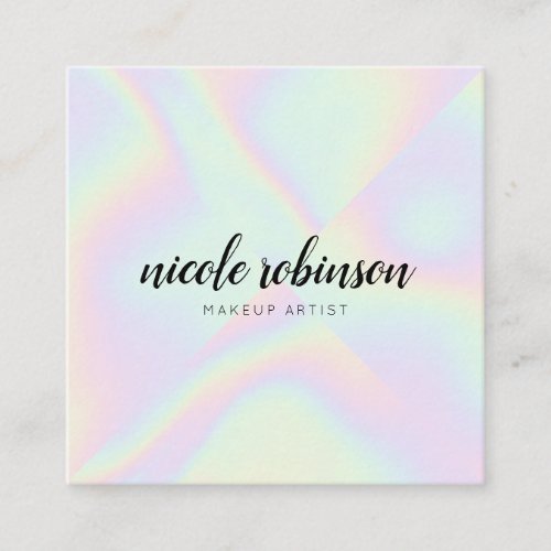 Pastel rainbow holographic modern makeup artist square business card