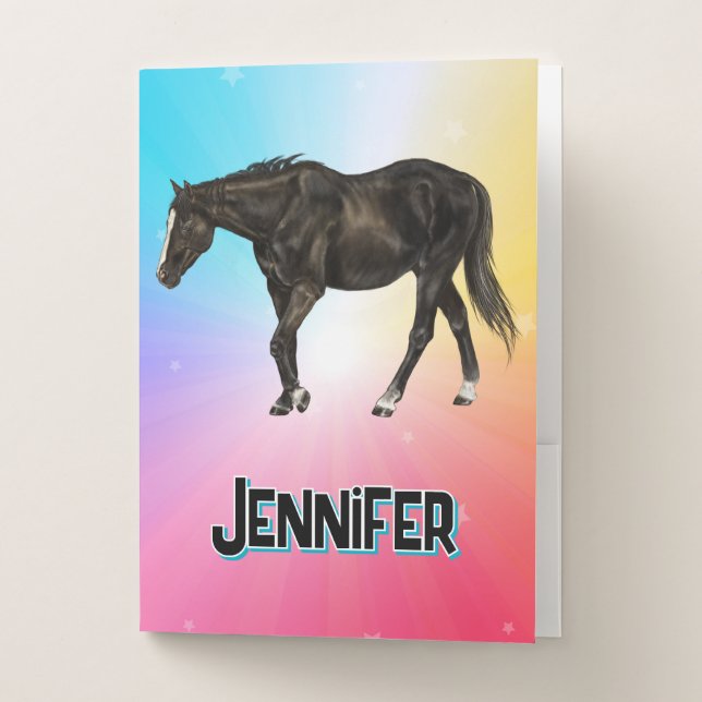 Pastel Rainbow Horse Name Pocket Folders (Front)