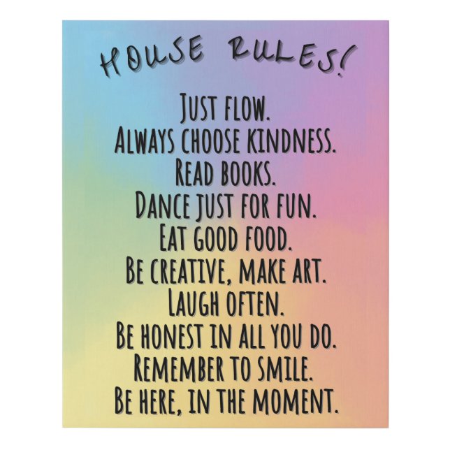 Pastel Rainbow House Rules Canvas Print (Front)