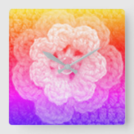 Pastel Rainbow Hues Unique Artisan Crochet Print Square Wall Clock