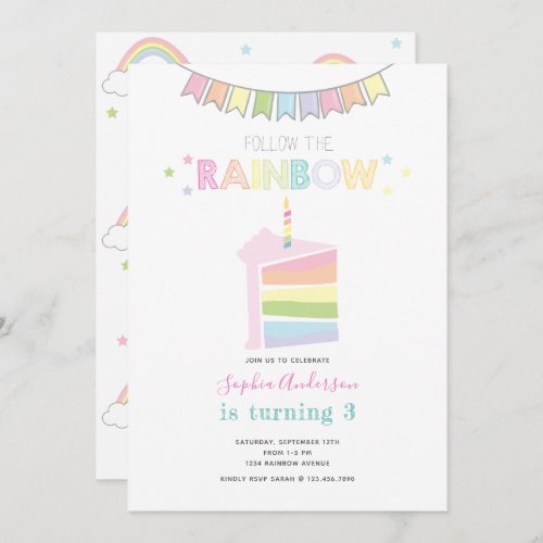 Pastel Rainbow Kids Birthday Party Invitation