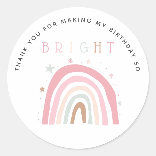 Pastel Rainbow Kids Birthday So Bright Favor Classic Round Sticker (Front)
