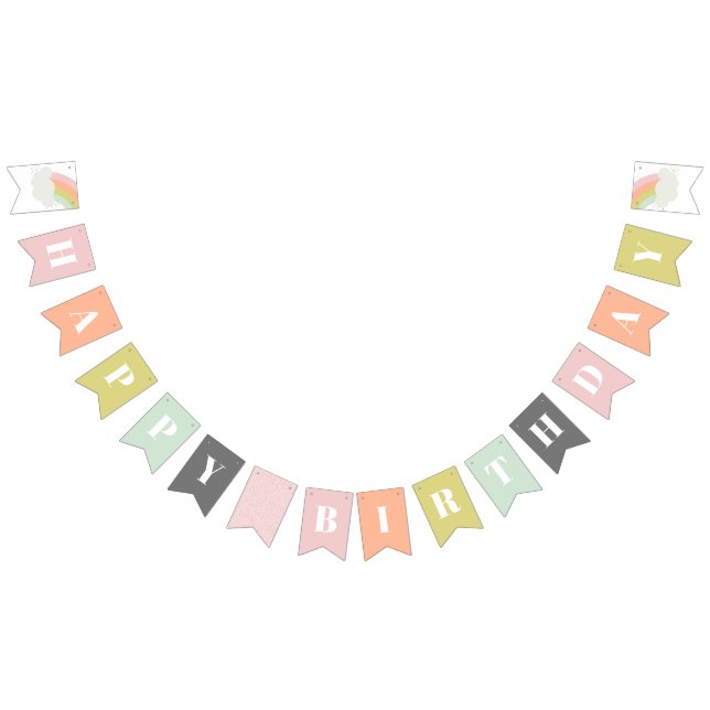 Pastel Rainbow Kids Happy Birthday Bunting Flags (All)
